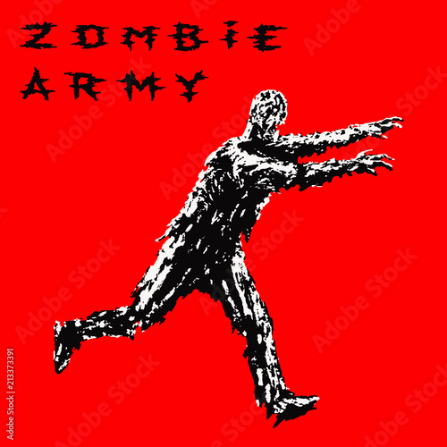 Zombie soldier run with arms outstretched forward. Vector illustration.