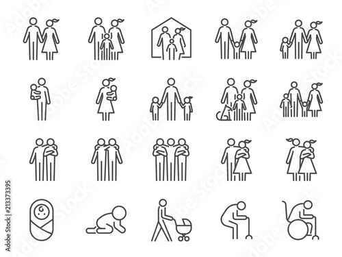 Family icon set. Included icons as people, parents, home, child, children, pet and more.