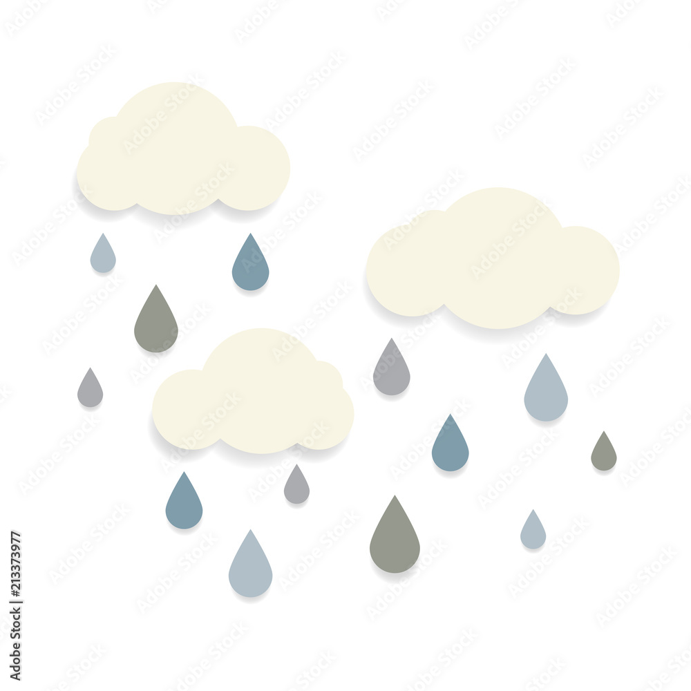 Paper cut rain cloud with shadow on white isolated background Paper cut rain cloud with shadow on white isolated background