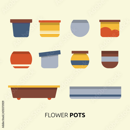 Set of flat flower pots and planters vector icon collection