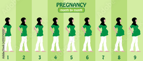 Month by month pregnancy stages of pregnant muslim woman with hijap photo