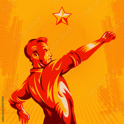 Protest fist revolution poster design. Propaganda Background Style.