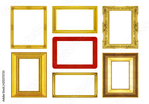 Set golden frameand red frame isolated on white background photo