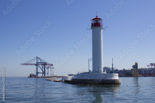 Odessa lighthouse on a sunny day, seascape Ukraine.