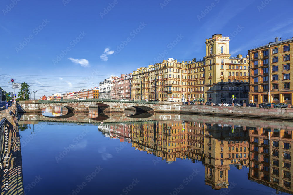 Fontanka river and its embankments in the early morning, St. Petersburg, Russia
