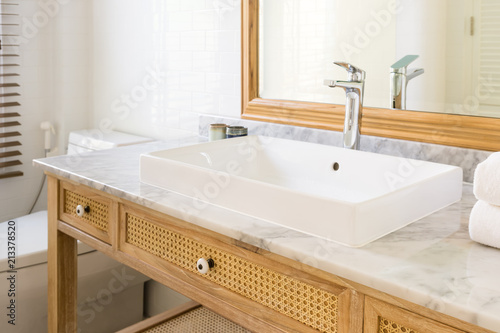 Modern wash basin sink and faucet in bathroom