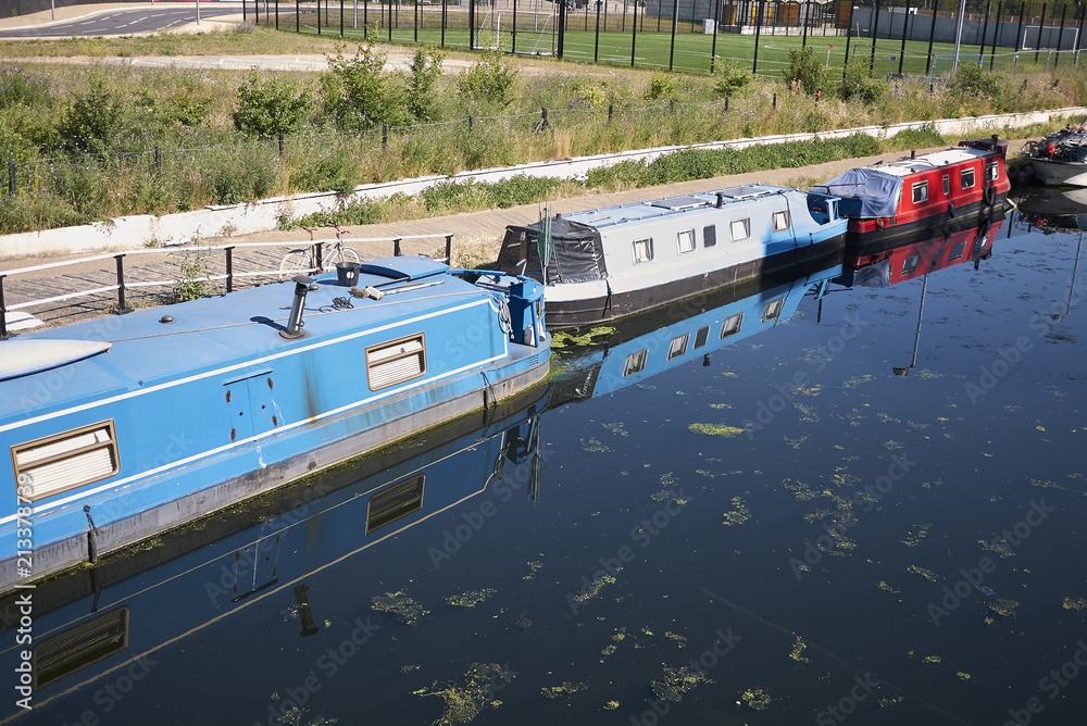 Fototapeta premium London . United Kingdom - June 25, 2018 : View of River Lee in Hackney wick