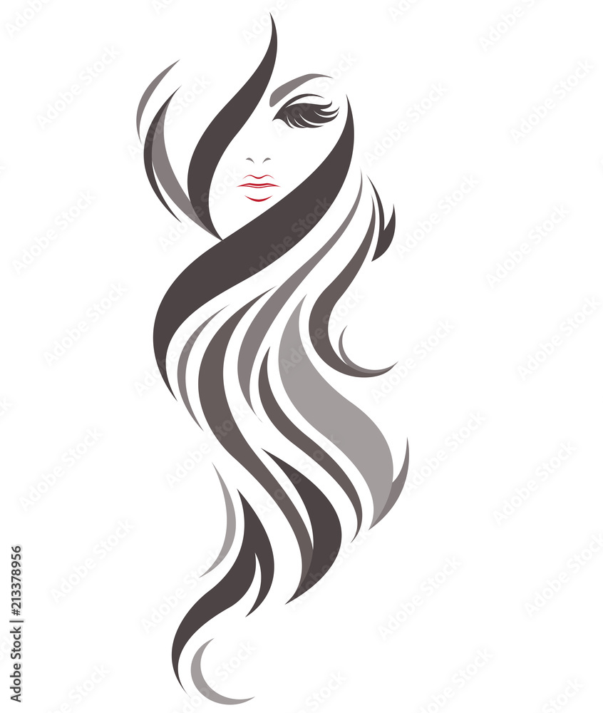 women long hair style icon, logo women on white background