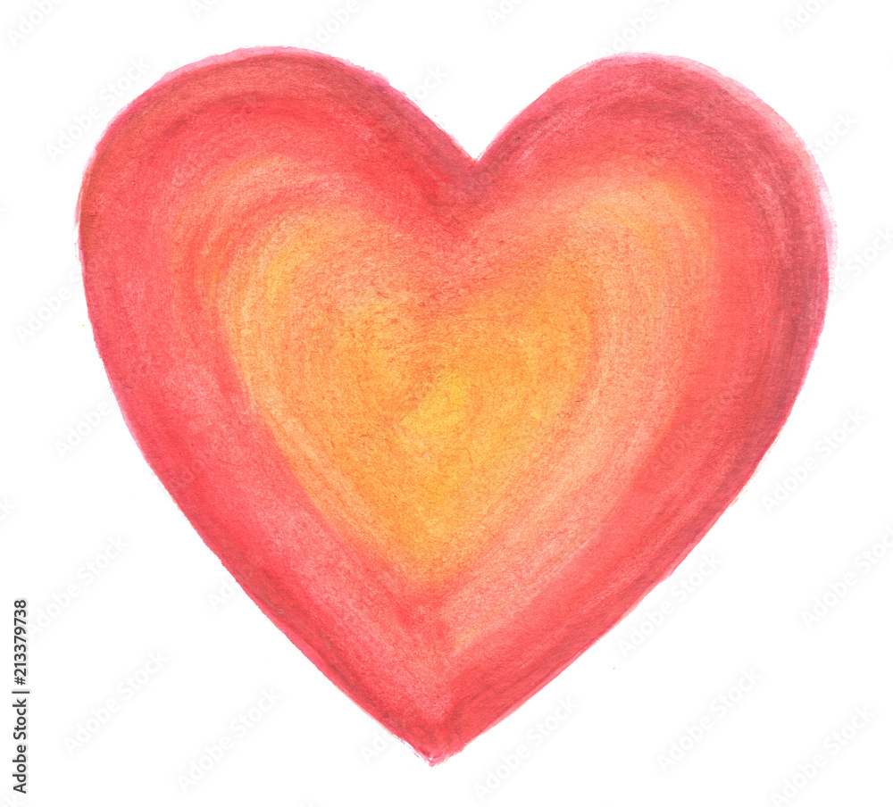 Red-orange heart in watercolor