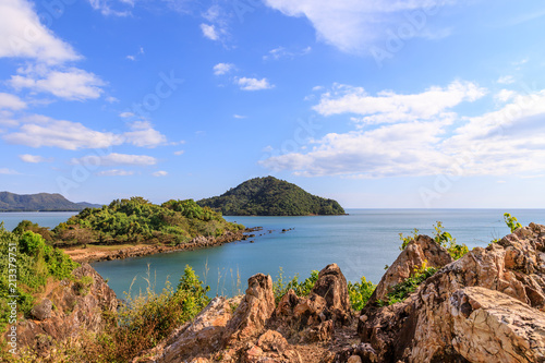 Rock cliff and seascape from Noen Nangphaya View Point in Chanthaburi, east of Thailand photo