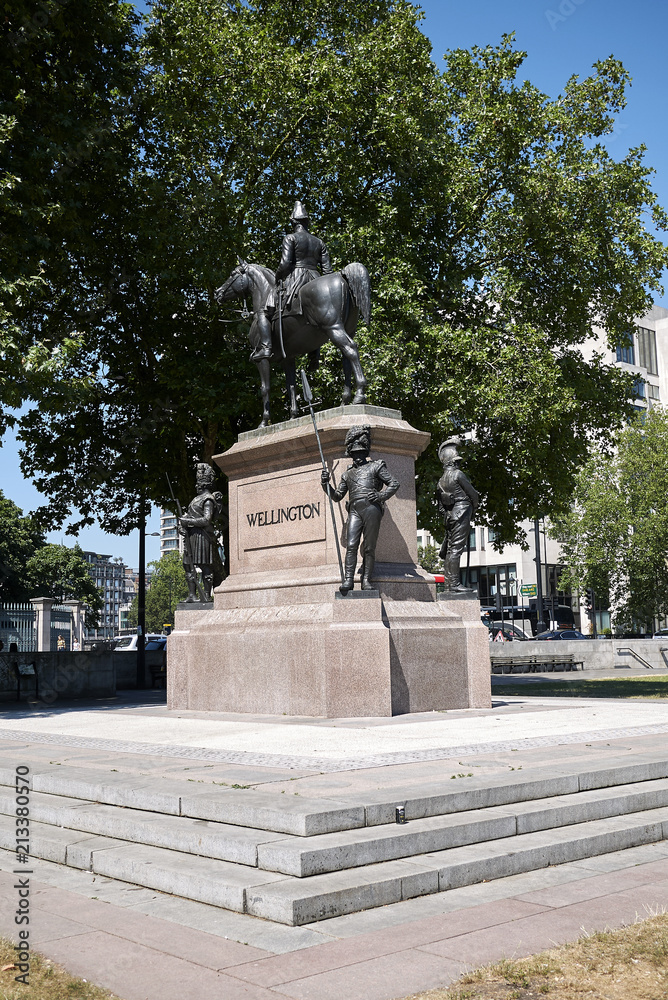 London, United Kingdom - June 26, 2018 : Equestrian statue of the Duke of Wellington in Hyde Park Corner London, United Kingdom - June 26, 2018 : Equestrian statue of the Duke of Wellington in Hyde Park Corner