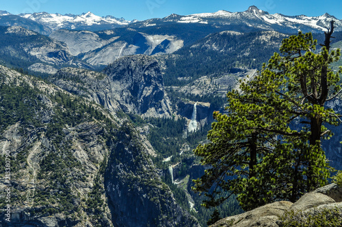 Fototapeta Naklejka Na Ścianę i Meble -  Nevada Falls In Tiers Down the Granite Mountains in Yosemite National Park of California