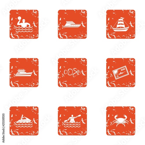 Water spectacle icons set. Grunge set of 9 water spectacle vector icons for web isolated on white background