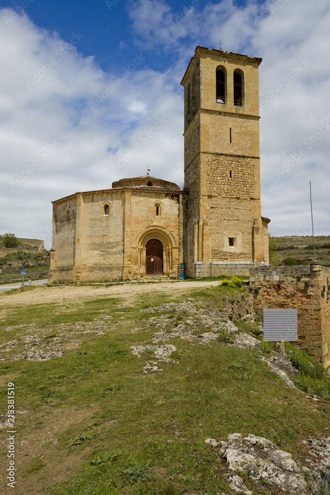 Vera Cruz church in Segovia Spain with a Christian cross in front