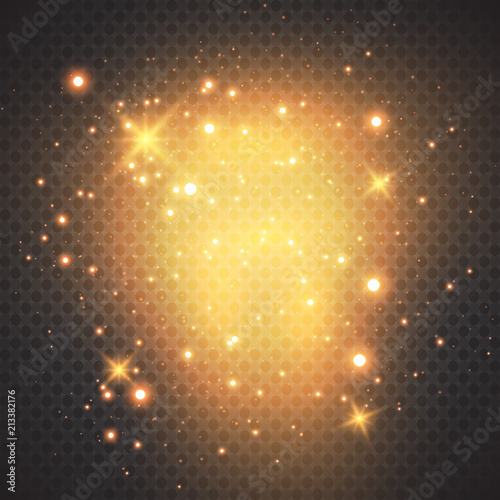 abstract background of real dust particles with backlight with a real flash lens. shiny lights. Abstract Festive vintage lights are defocused. Christmas and New Year's holiday.