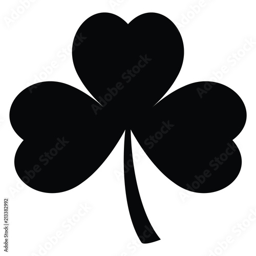 A black and white silhouette of a three leaf clover