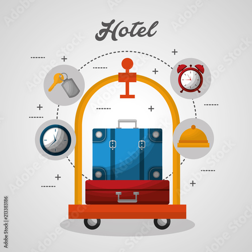 hotel building taxi and suitcase
