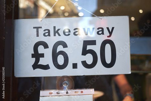 London, United Kingdom - June 26, 2018 : Take away sign in Chinatown photo