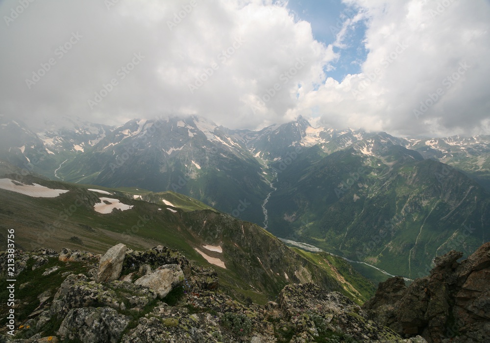 The view from peak Orlyonok of the Caucasus mountains, Arkhyz The view from peak Orlyonok of the Caucasus mountains, Arkhyz