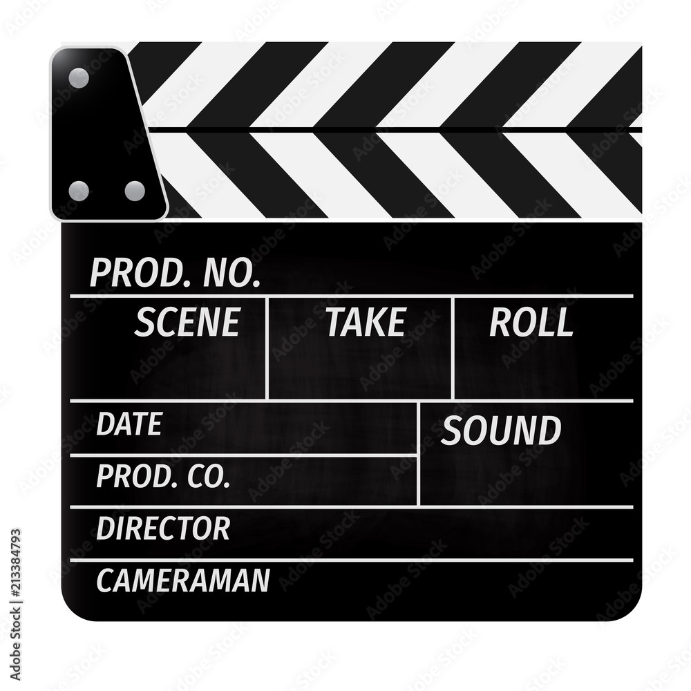 Clapperboard - movie clapper vector. Open black clapper board for the action scene or filming and shooting movie. Cinéma. Filmklappe geöffnet und leer.