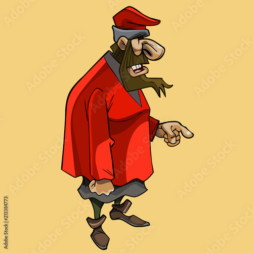cartoon bearded man in medieval clothes of a merchant