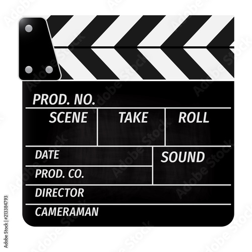 Clapperboard - movie clapper vector. Open black clapper board for the action scene or filming and shooting movie. Cinéma. Filmklappe geöffnet und leer.