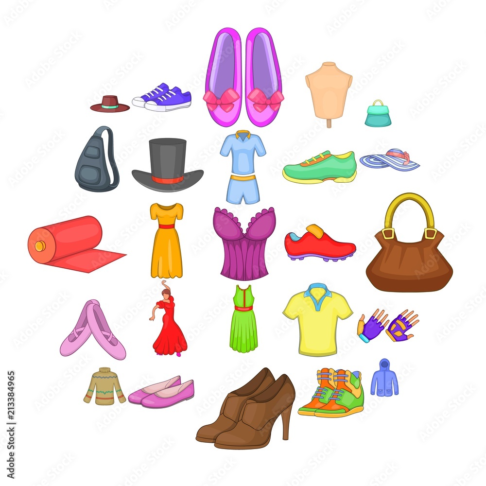 Stylish clothes icons set. Cartoon set of 25 stylish clothes vector icons for web isolated on white background