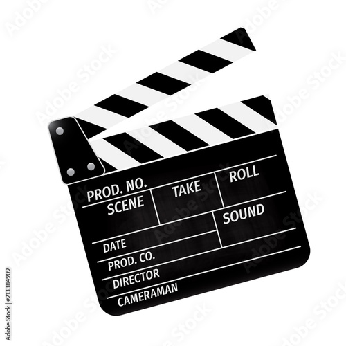 Clapperboard - movie clapper vector. Open black clapper board for the action scene or filming and shooting movie. Cinéma. Filmklappe geöffnet und leer.