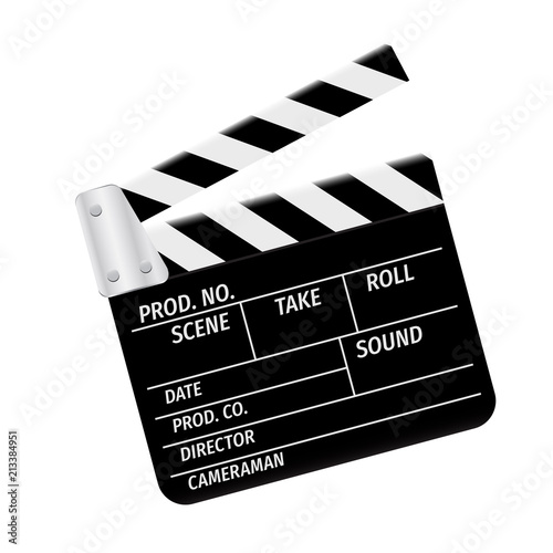Clapperboard - movie clapper vector. Open black clapper board for the action scene or filming and shooting movie. Cinéma. Filmklappe geöffnet und leer.