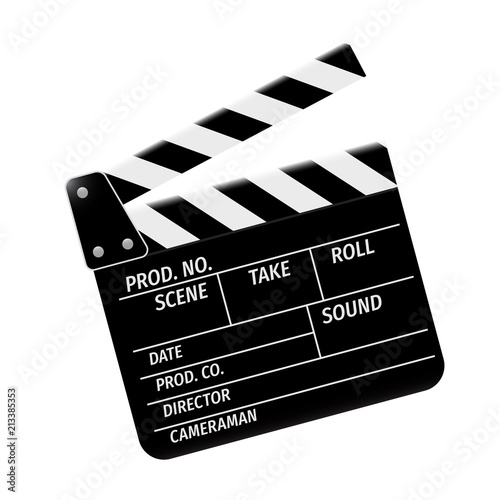 Clapperboard - movie clapper vector. Open black clapper board for the action scene or filming and shooting movie. Cinéma. Filmklappe geöffnet und leer.