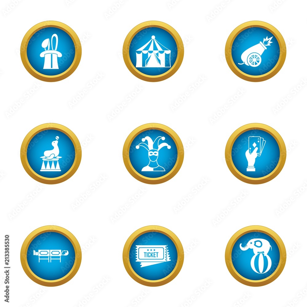 Circus celebration icons set. Flat set of 9 circus celebration vector icons for web isolated on white background Circus celebration icons set. Flat set of 9 circus celebration vector icons for web isolated on white background