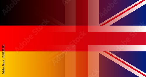 Union Jack and Germany flag in gradient superimposition. Vector
