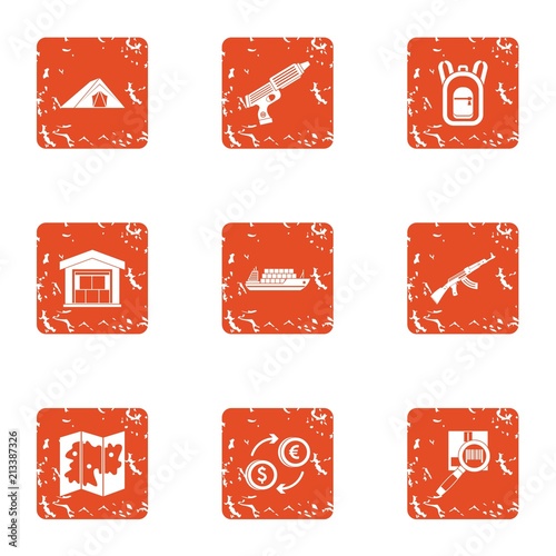 Storage facility icons set. Grunge set of 9 storage facility vector icons for web isolated on white background