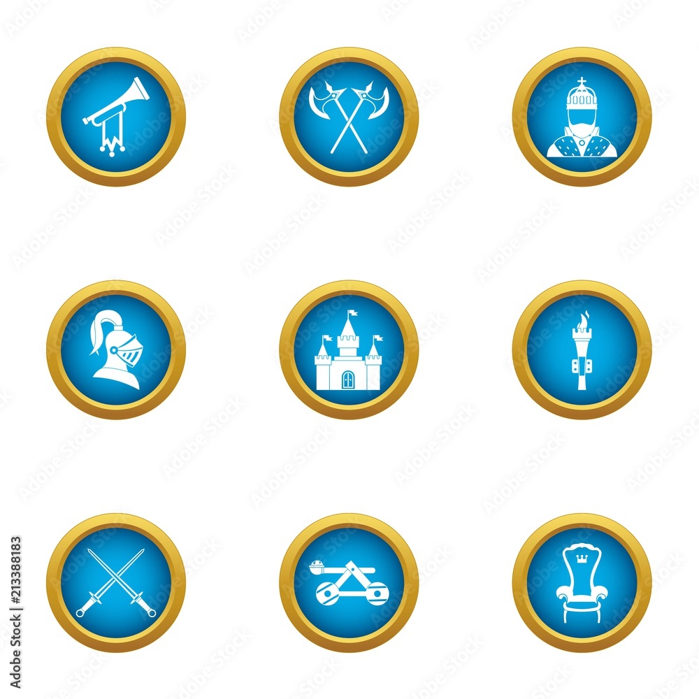 Medieval takeover icons set. Flat set of 9 medieval takeover vector icons for web isolated on white background