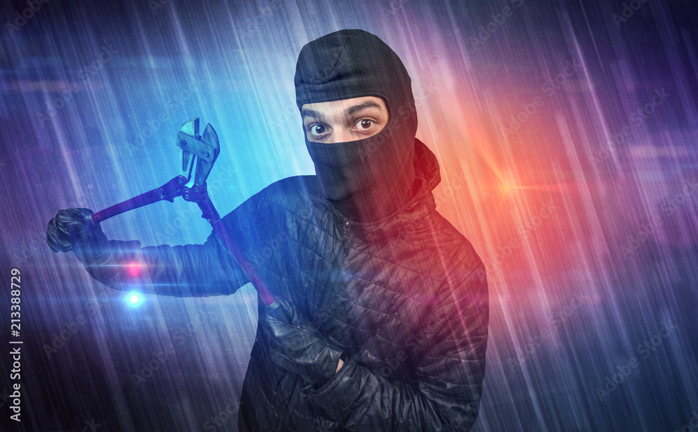 Burglar in action with colorful concept.