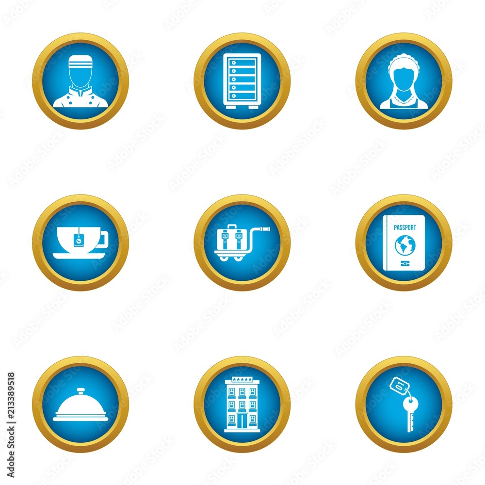 Hotel business icons set. Flat set of 9 hotel business vector icons for web isolated on white background Hotel business icons set. Flat set of 9 hotel business vector icons for web isolated on white background