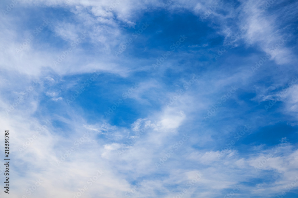 Beautiful blue sky with clouds fleece. Abstract background.