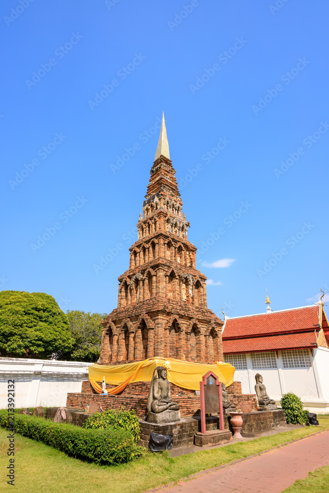 Ancient pagoda at Wat Phra That Haripunchai Woramahawihan in Lamphun, north of Thailand