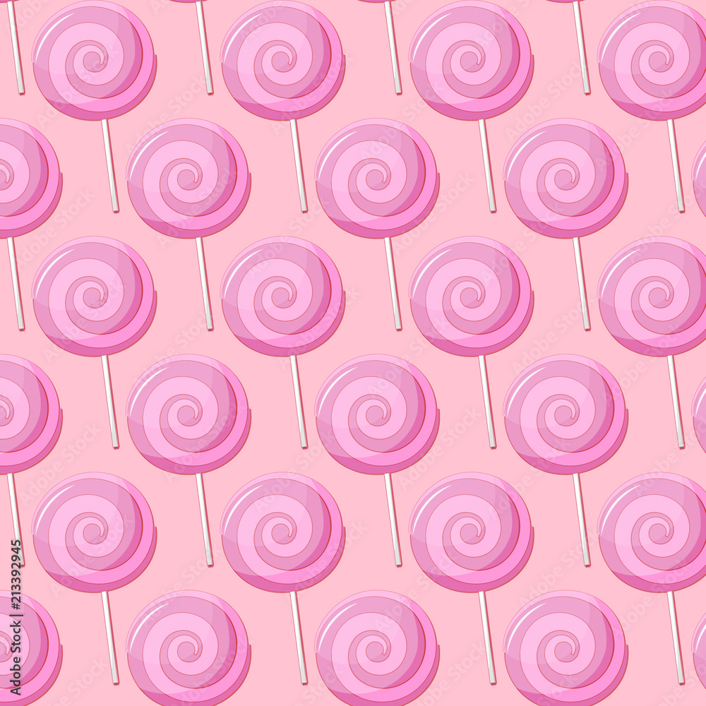 Pink sweet lollipop. kids cute girls sweets. Princess beauty glamour candies. Childgood happy swirl caramel dessert. Birthday style pattern