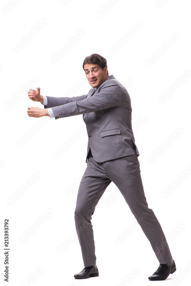 Young puppet businessman isolated on white background Young puppet businessman isolated on white background