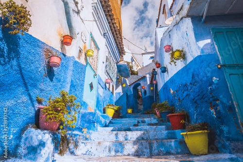 Beautiful blue medina of Chefchaouen town in Morocco Africa.
