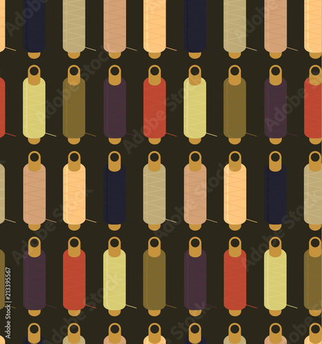 Seamless pattern of Sewing equipment, dressmaking and needlework accessories icons set with buttons. Flat isolated vector illustration. Fashion clothing, sewing, clothing design.