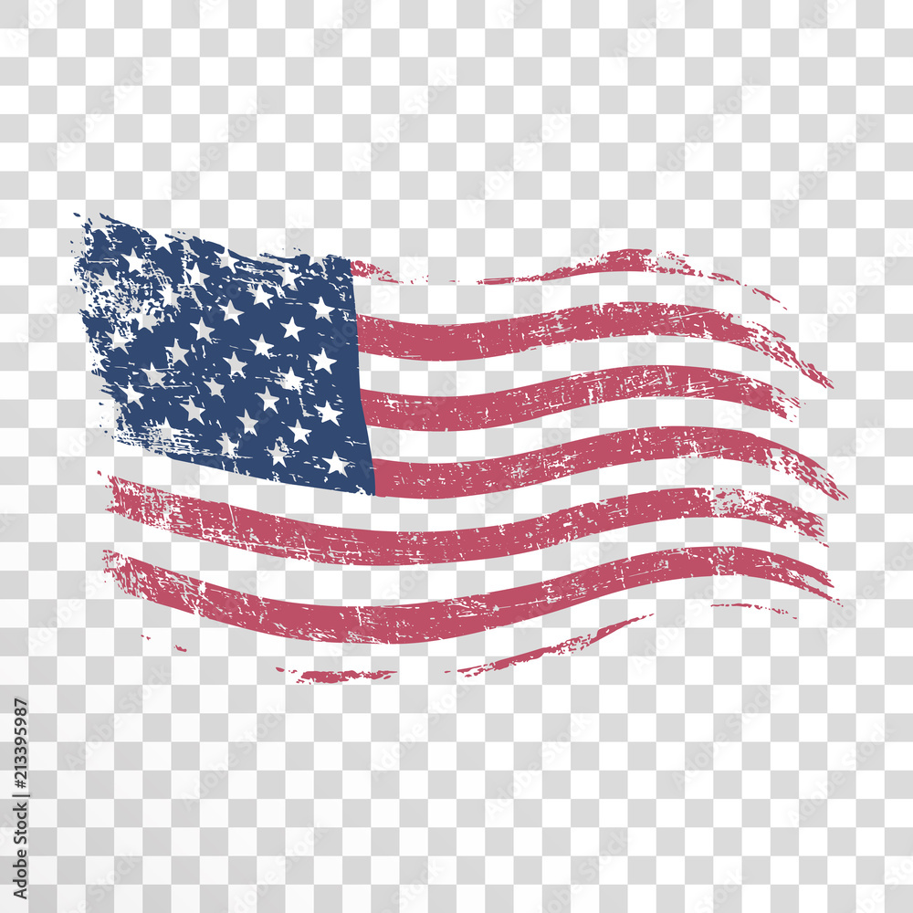 American flag in grunge style on transparent background. - obrazy, fototapety, plakaty 