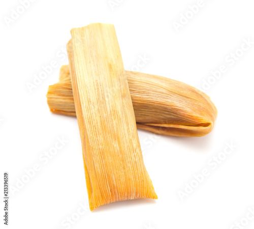 Homemade Wrapped Tamales Isolated on a White Background