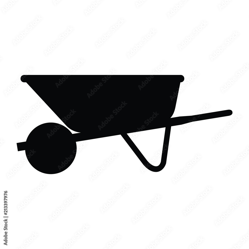 A black and white silhouette of a wheelbarrow A black and white silhouette of a wheelbarrow