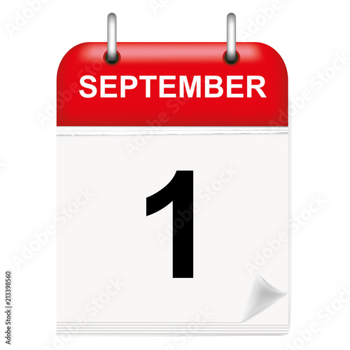 Daily calendar of single-leaf rings, red spine, 3d,september,1st,first