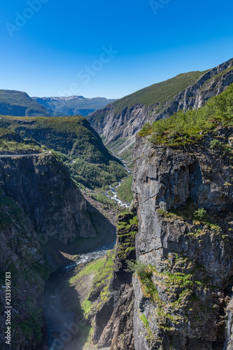 View of the Bjoreio river valley. Vertical frame.National park Hardangervidda, Norway, Europe. 