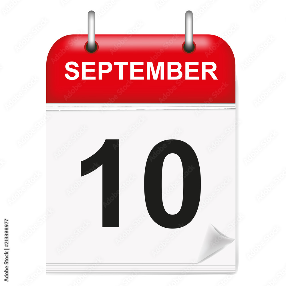 Daily calendar of single-leaf rings, red spine, 3d,september,10th,tenth,vector,illustration Daily calendar of single-leaf rings, red spine, 3d,september,10th,tenth,vector,illustration