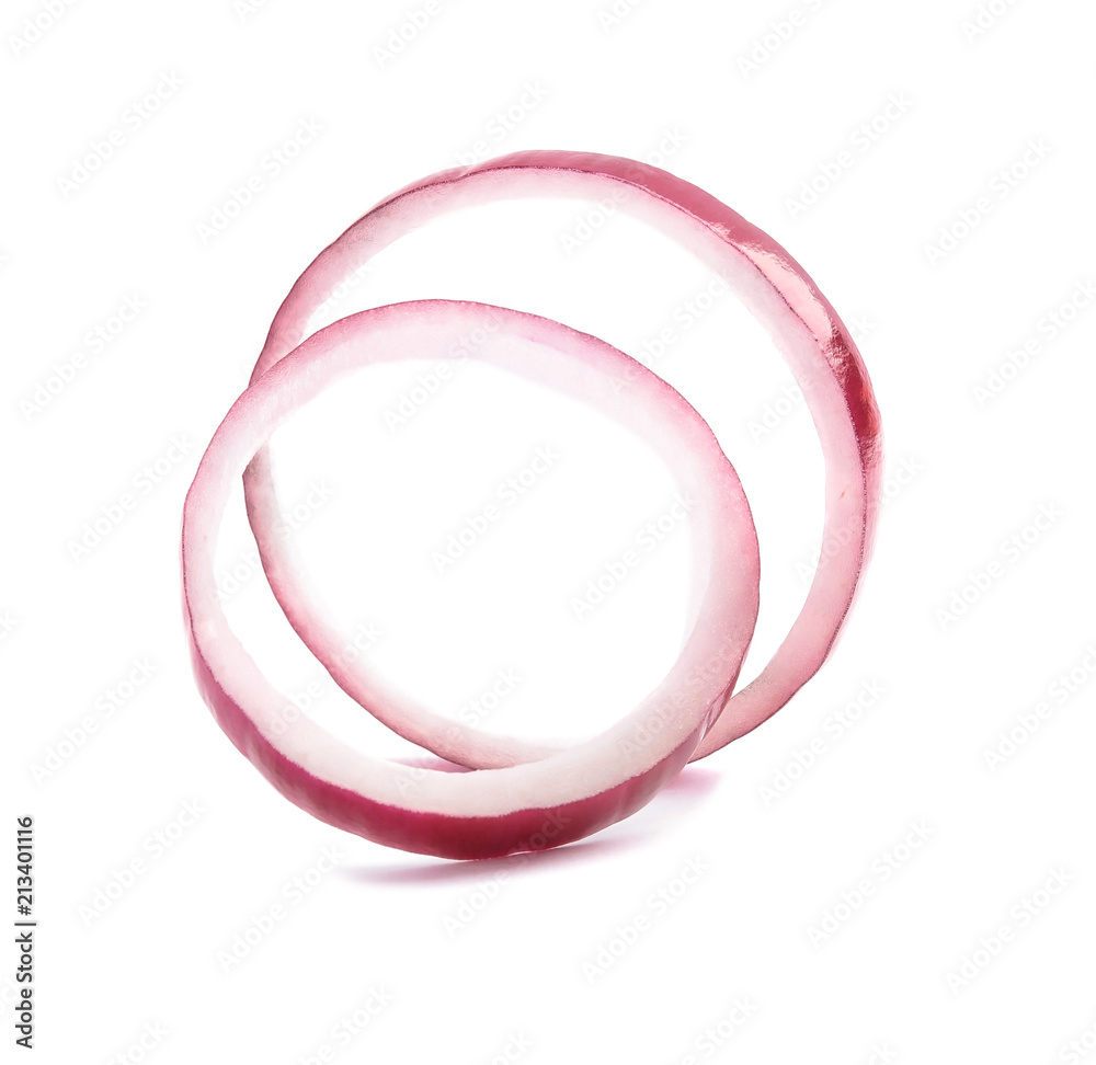 Fresh slices of red onion on white background Fresh slices of red onion on white background