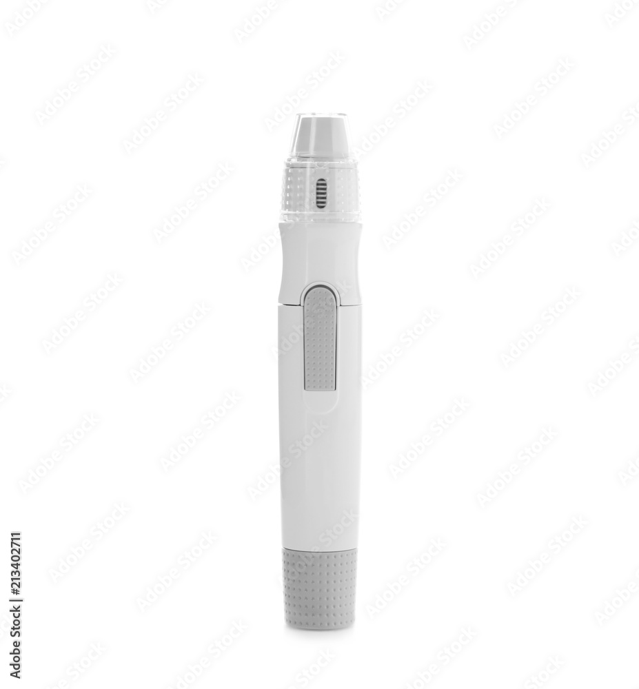 Lancet pen on white background. Diabetes concept Lancet pen on white background. Diabetes concept